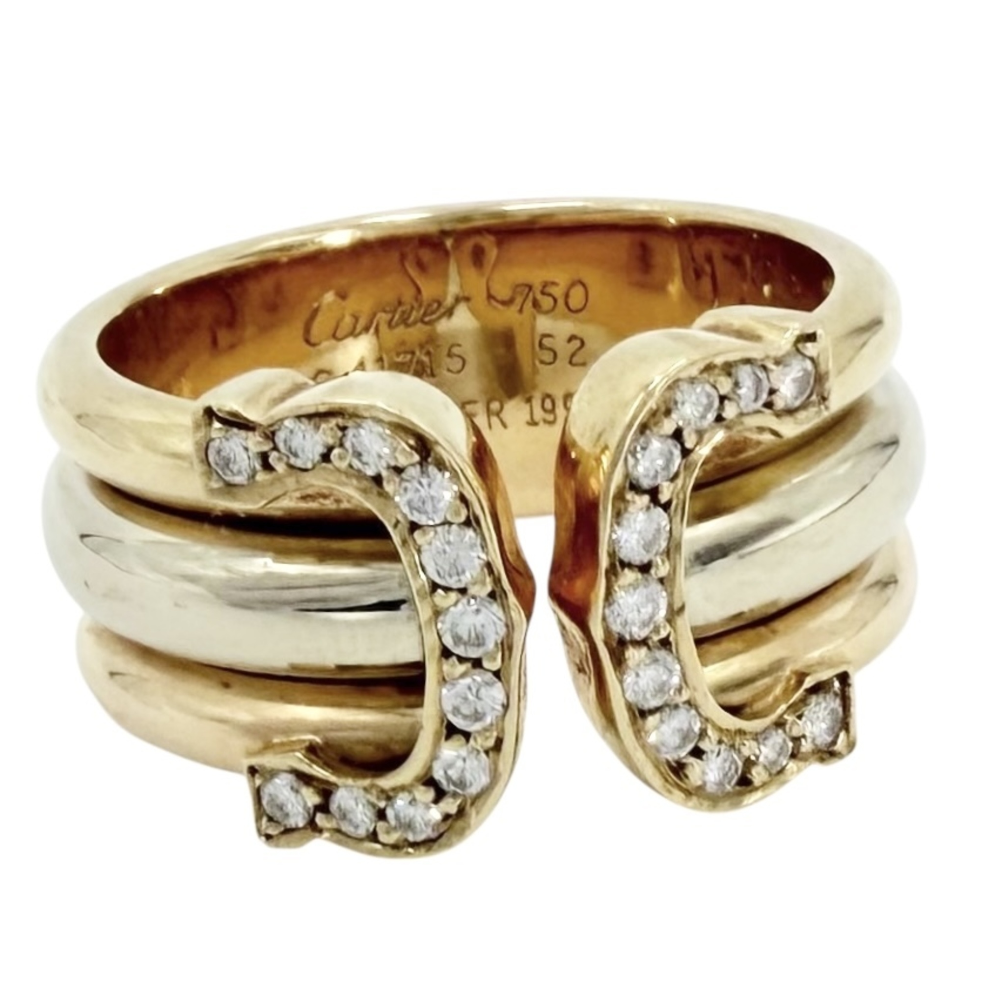 Cartier Women\'s Ring, 2C Design, Size 52, Au750, 18K Pink Gold, White Diamond, Approx. 8.7g