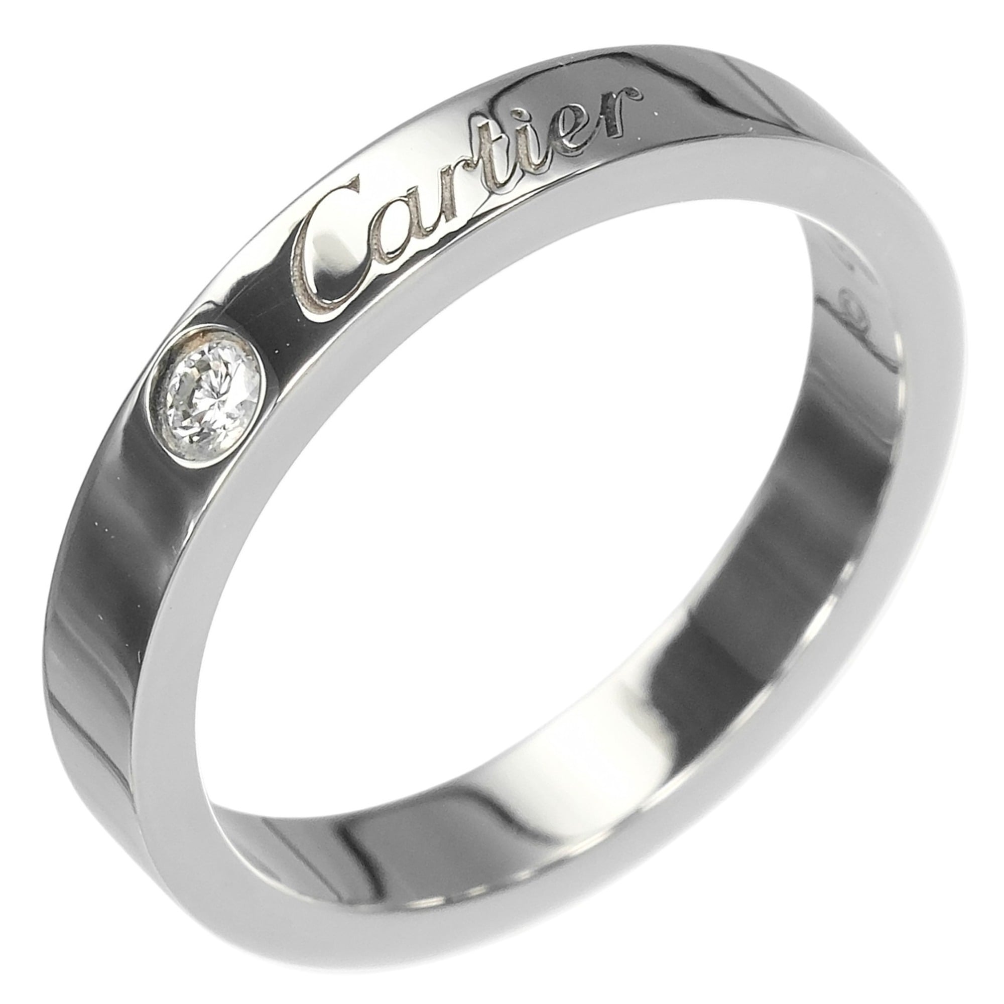 Cartier C de Engraved Ring, Size 8, Platinum 950, Diamond, Approx. 4.85g, CARTIER