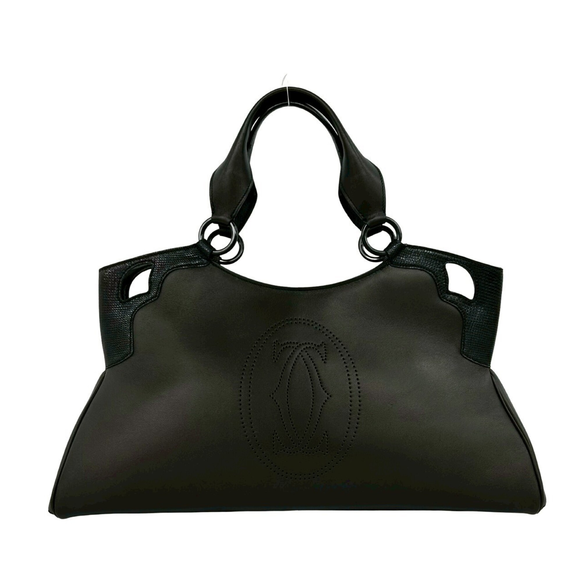 CARTIER Cartier Marcello Perforated Logo Leather Handbag Tote Bag Black 29591