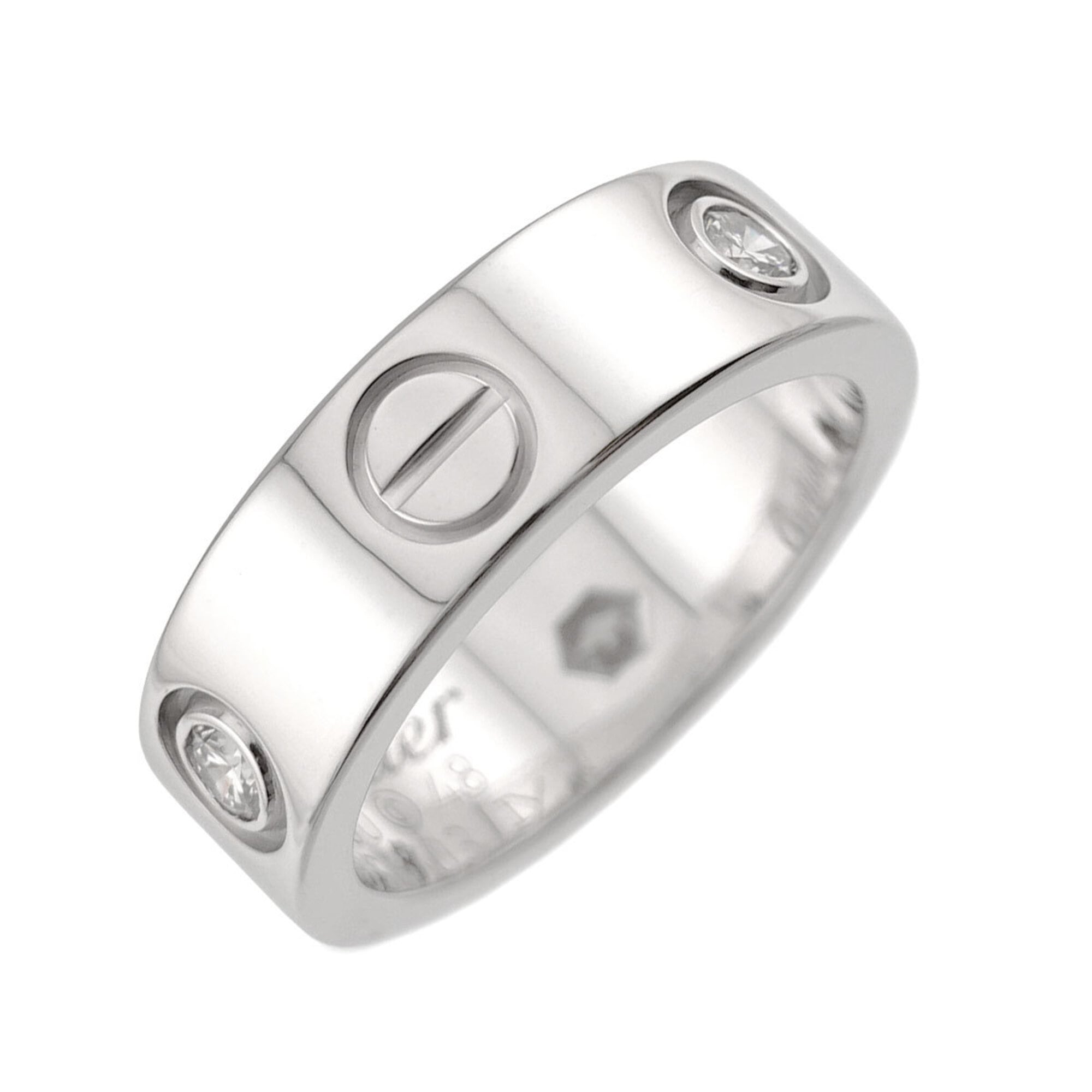 Cartier Love Ring #48, Half Diamond 3P, 18K WG White Gold 750.