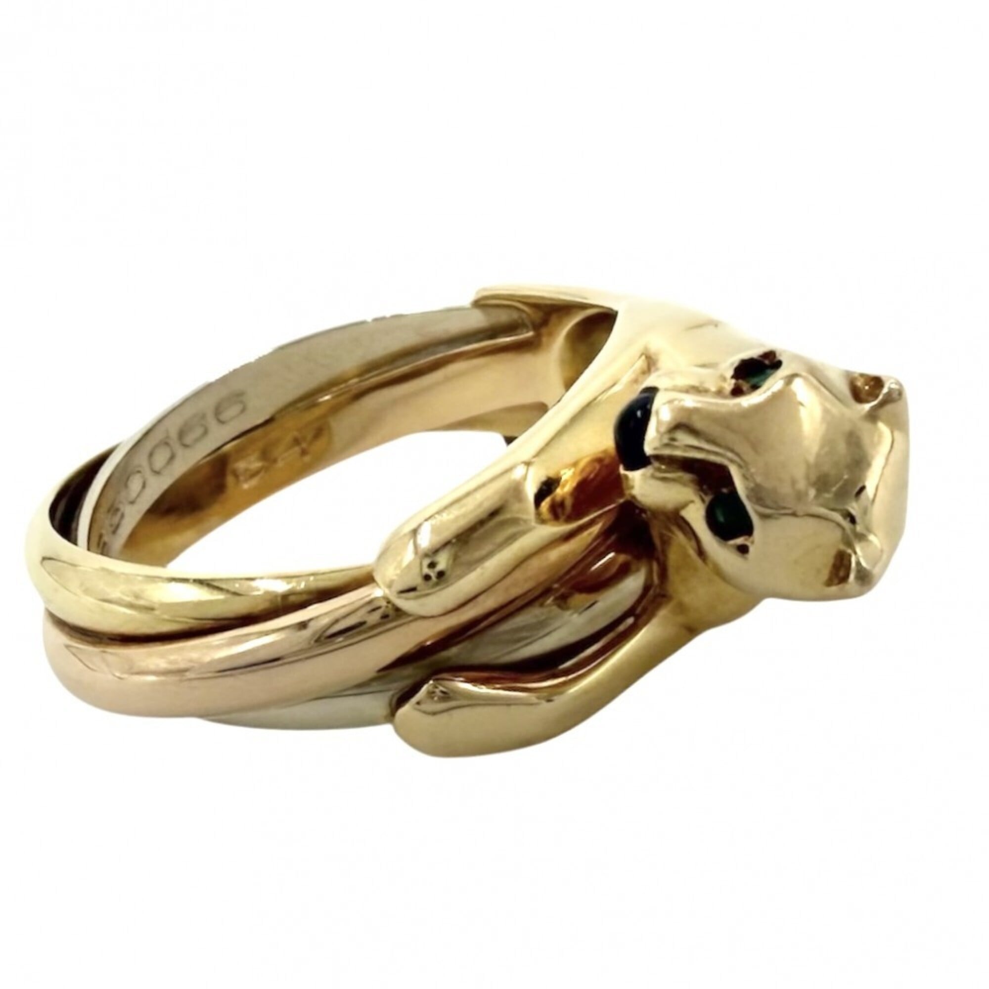 Cartier Women\'s Panthère Trinity Three-Color Ring, Au750, 18K Yellow Gold, PG, WG, Panther Design,