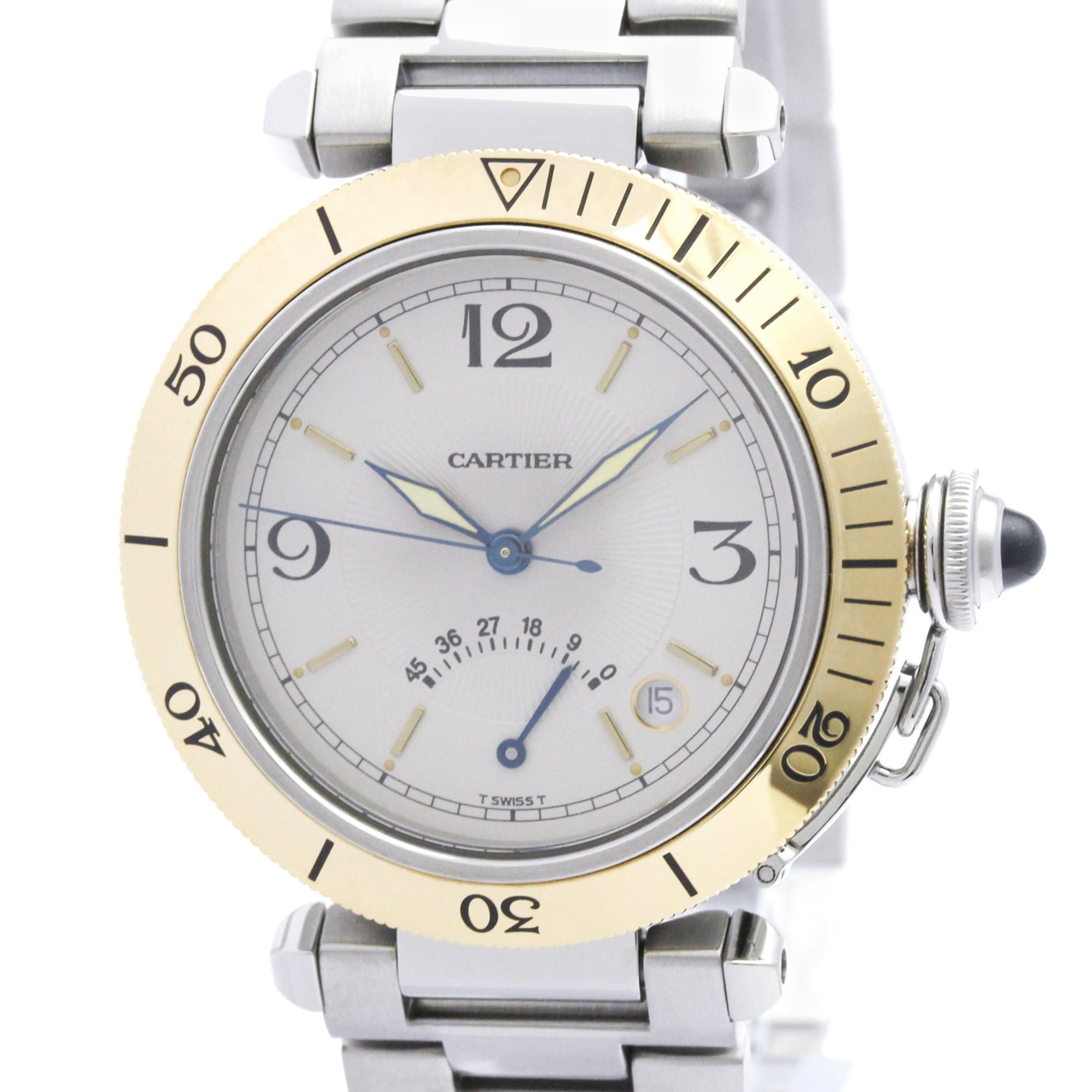 CARTIER Pasha 38 Power Reserve 18K Gold Steel Watch W31012H3 Polished