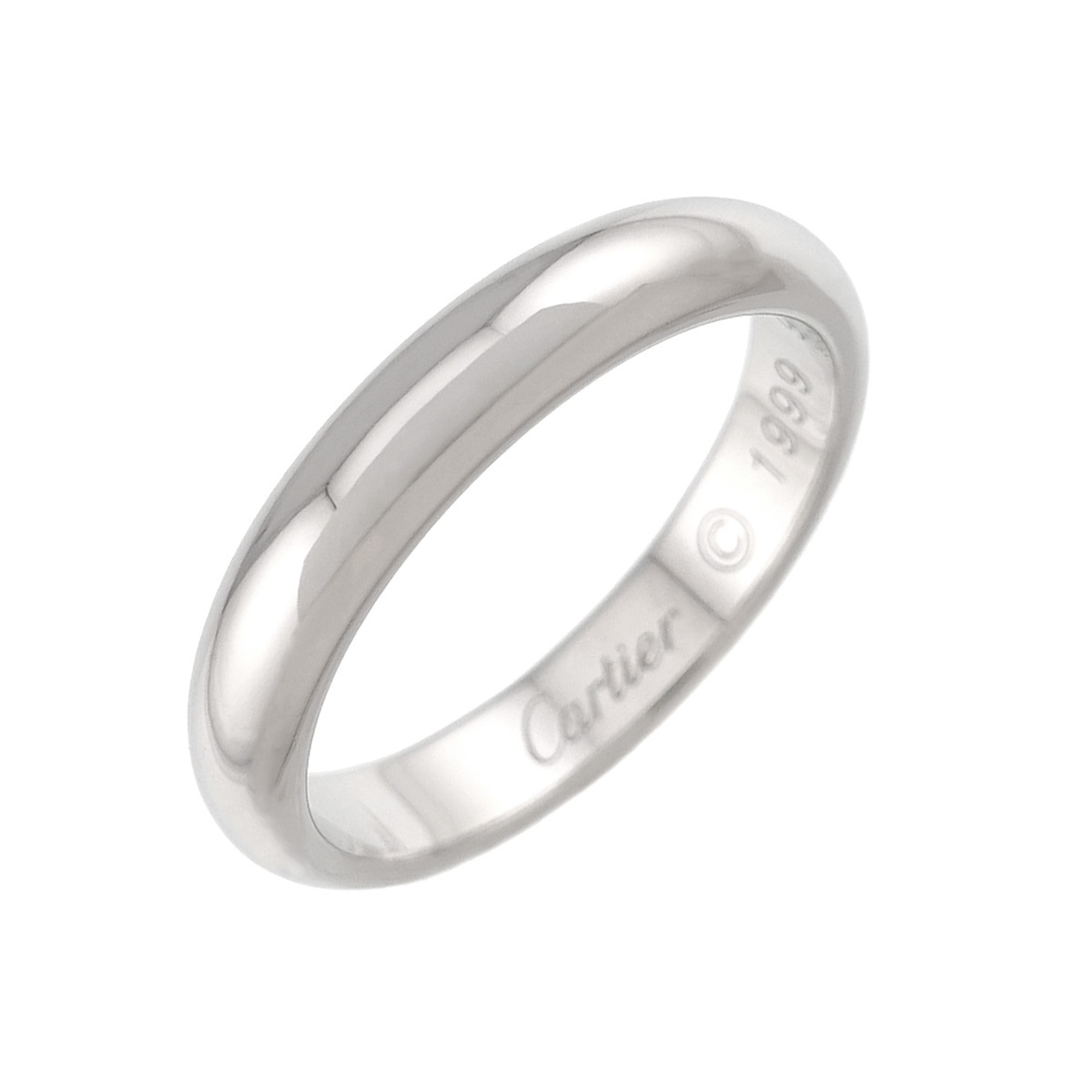 Cartier 1895 Classic Band Ring #52, 3.4mm wide, Platinum.