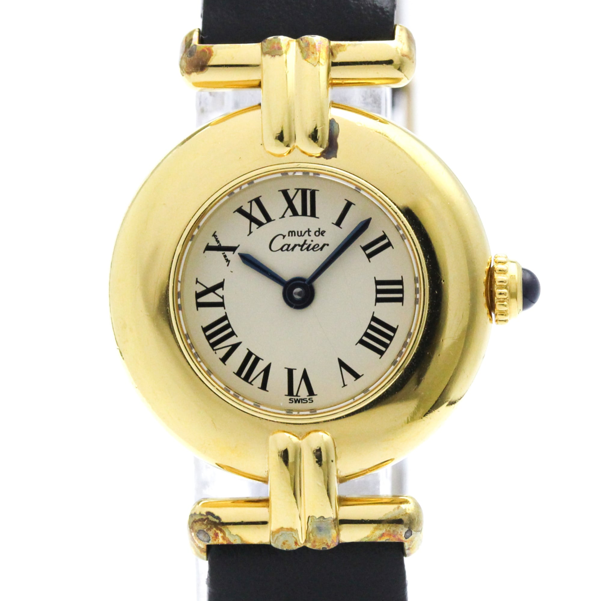CARTIER Must Colisee Vermeil Gold Plated Leather Quartz Ladies Watch