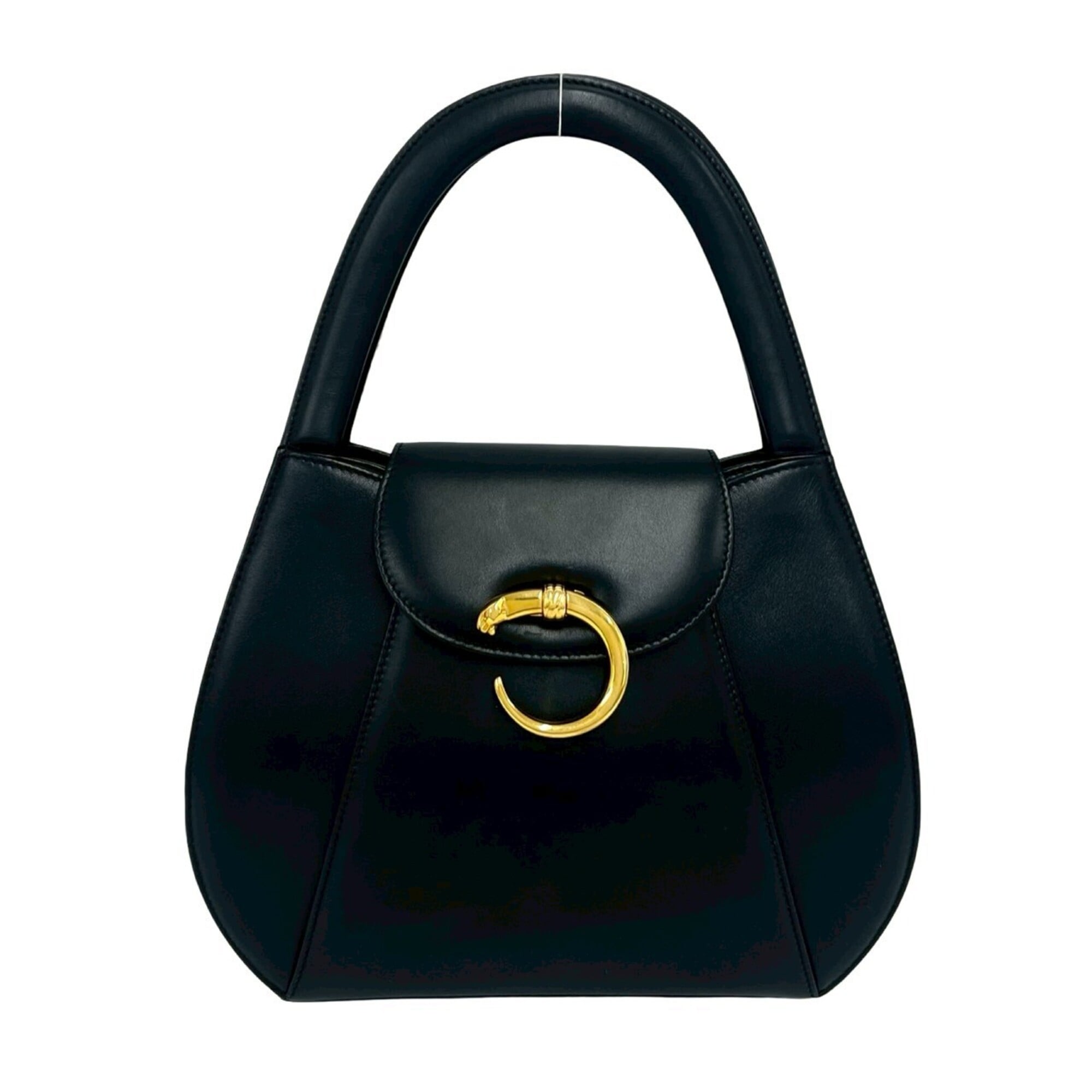 CARTIER Vintage Panthère Panther Line Leather Handbag Mini Tote Bag Black 32255