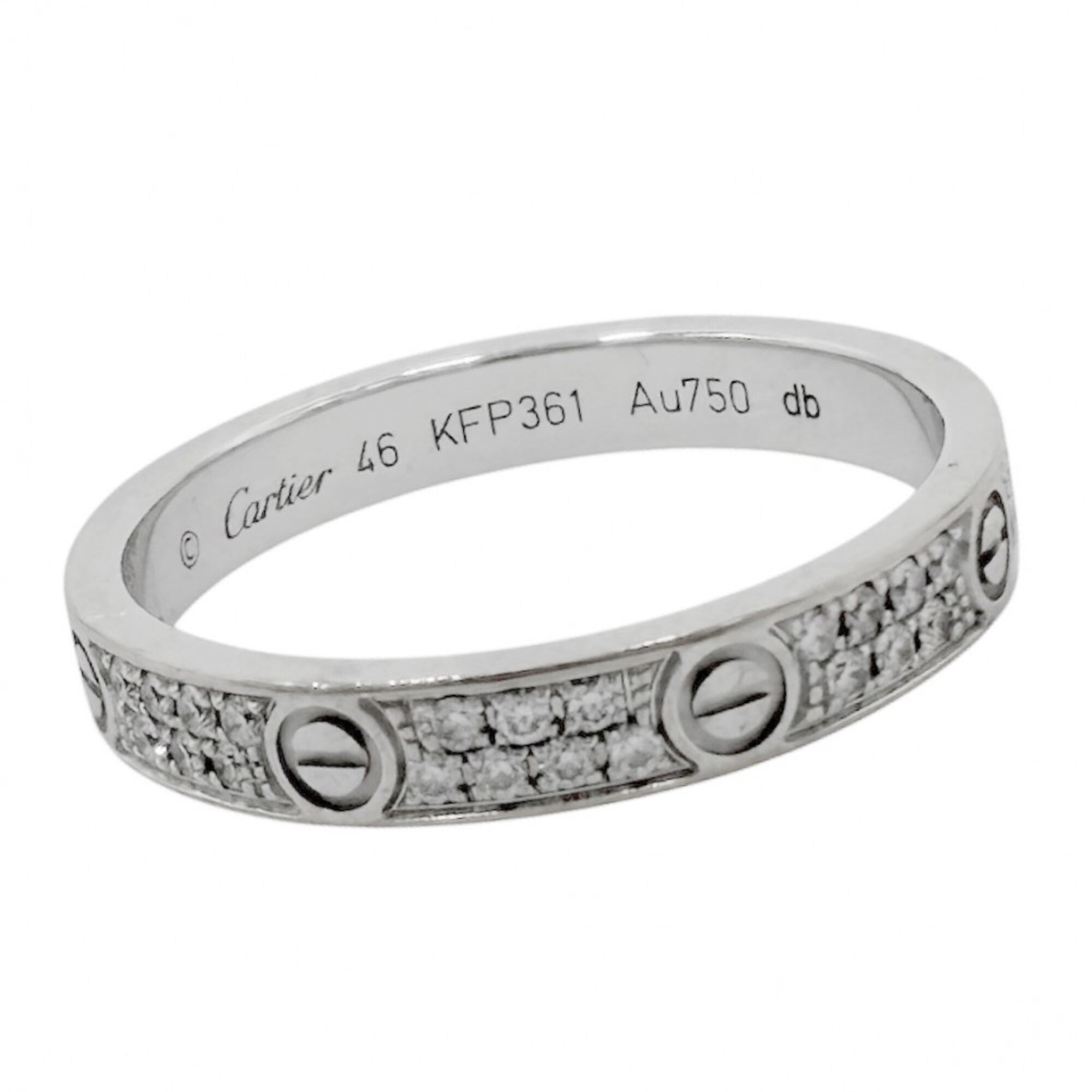 Cartier Women\'s Mini Love Ring, Pave Diamond 18K White Gold (Au750), Size 46, Approx. 2.0g, Item No