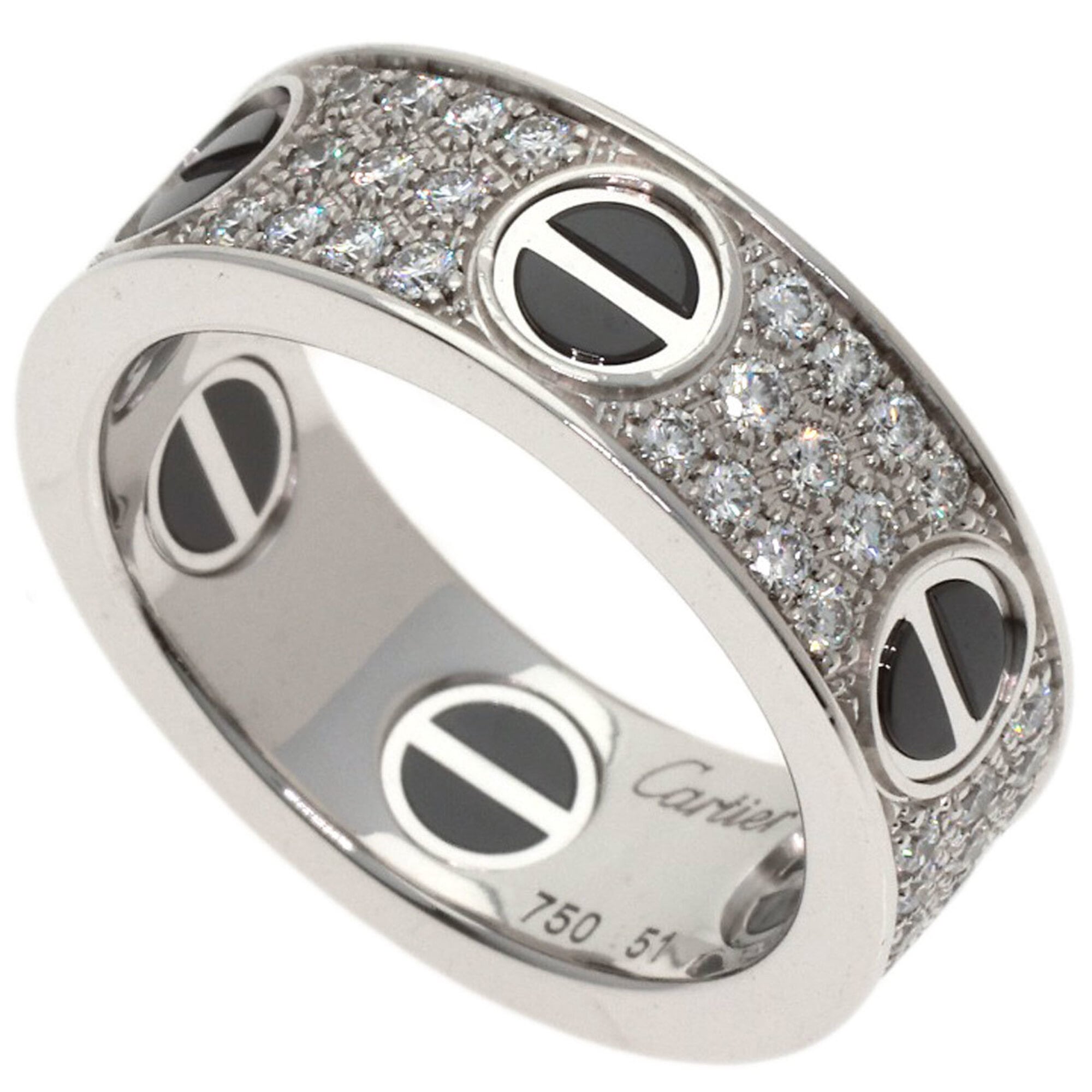 Cartier Love Ring, Full Pave Diamond Ceramic, Size 51, 18K White Gold, Women\'s Ring (CARTIER)