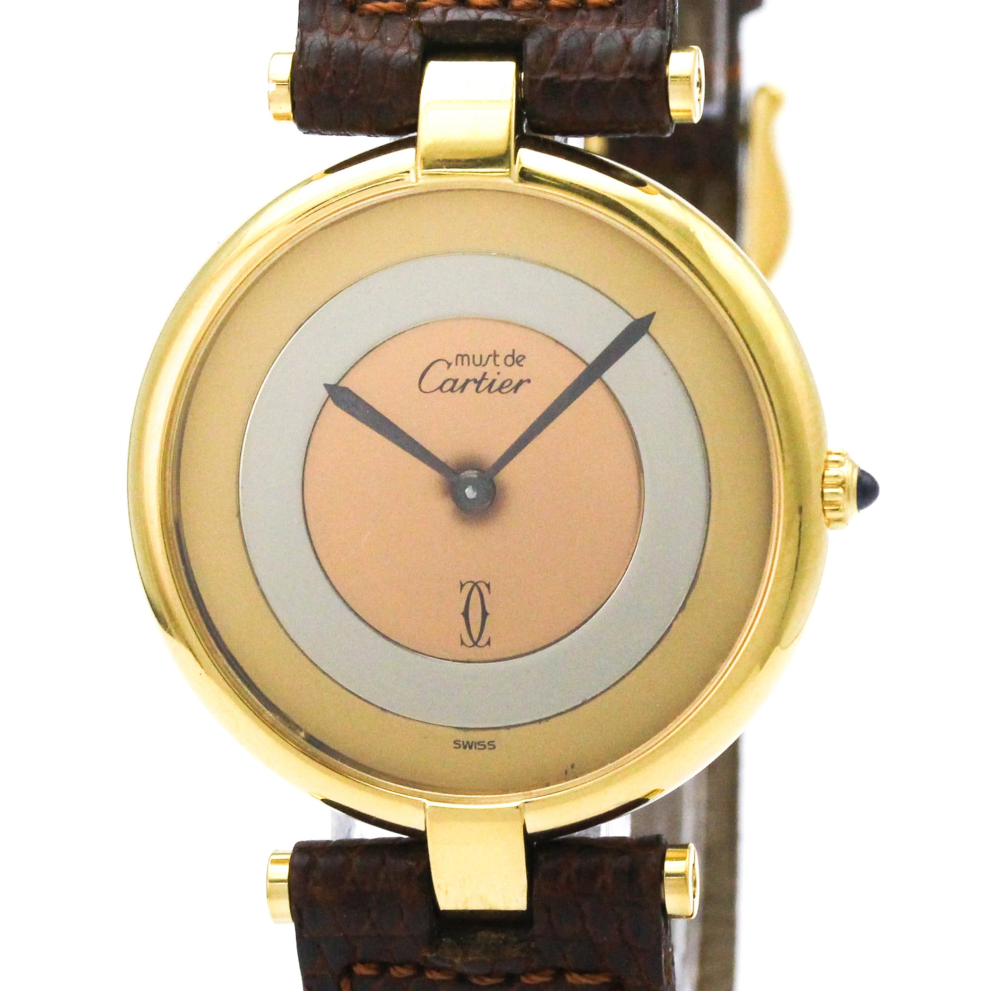 CARTIER Must Vendome Gold Plated Leather Quartz Unisex Watch