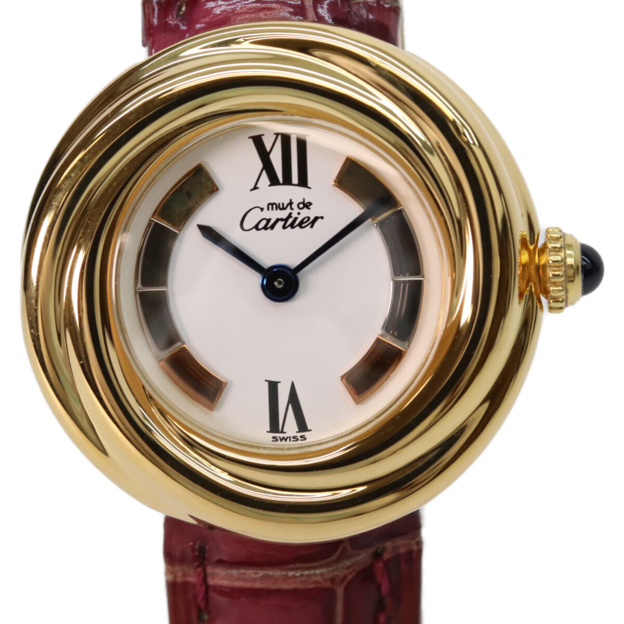 Cartier 925 W1010644 Must Trinity Vermeil SM Side Quartz Watch Gold White Dial Ladies