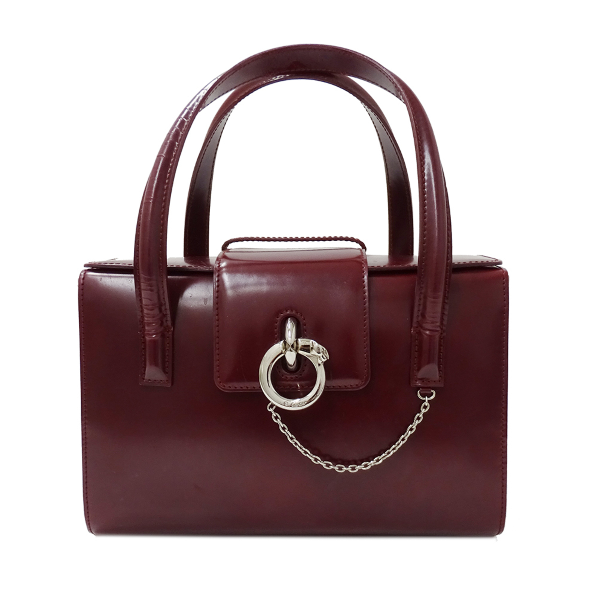 Cartier handbag for women, brand name, patent leather, Panthère, Bordeaux.