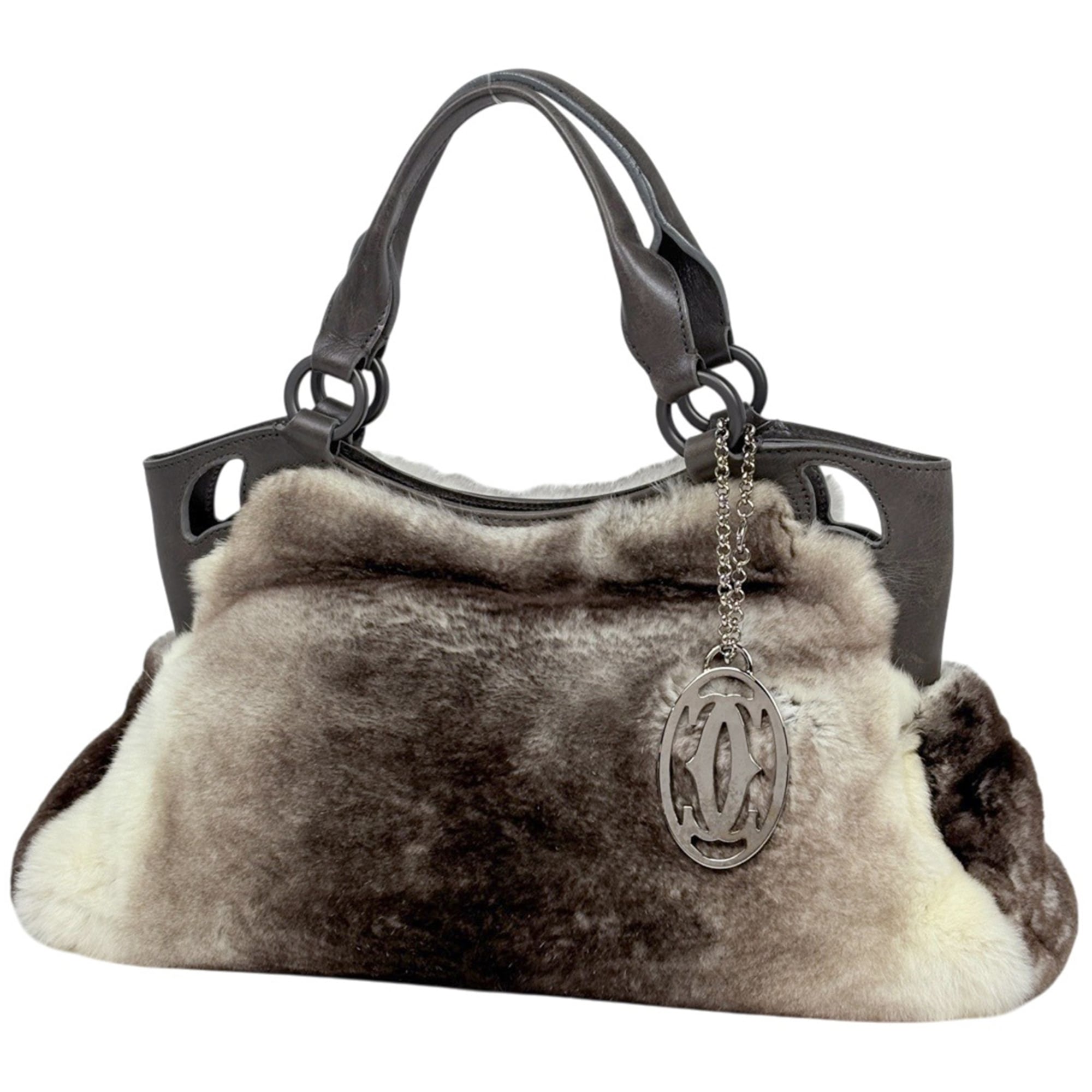 Cartier Marcello de handbag with fur trim, greige, for women.