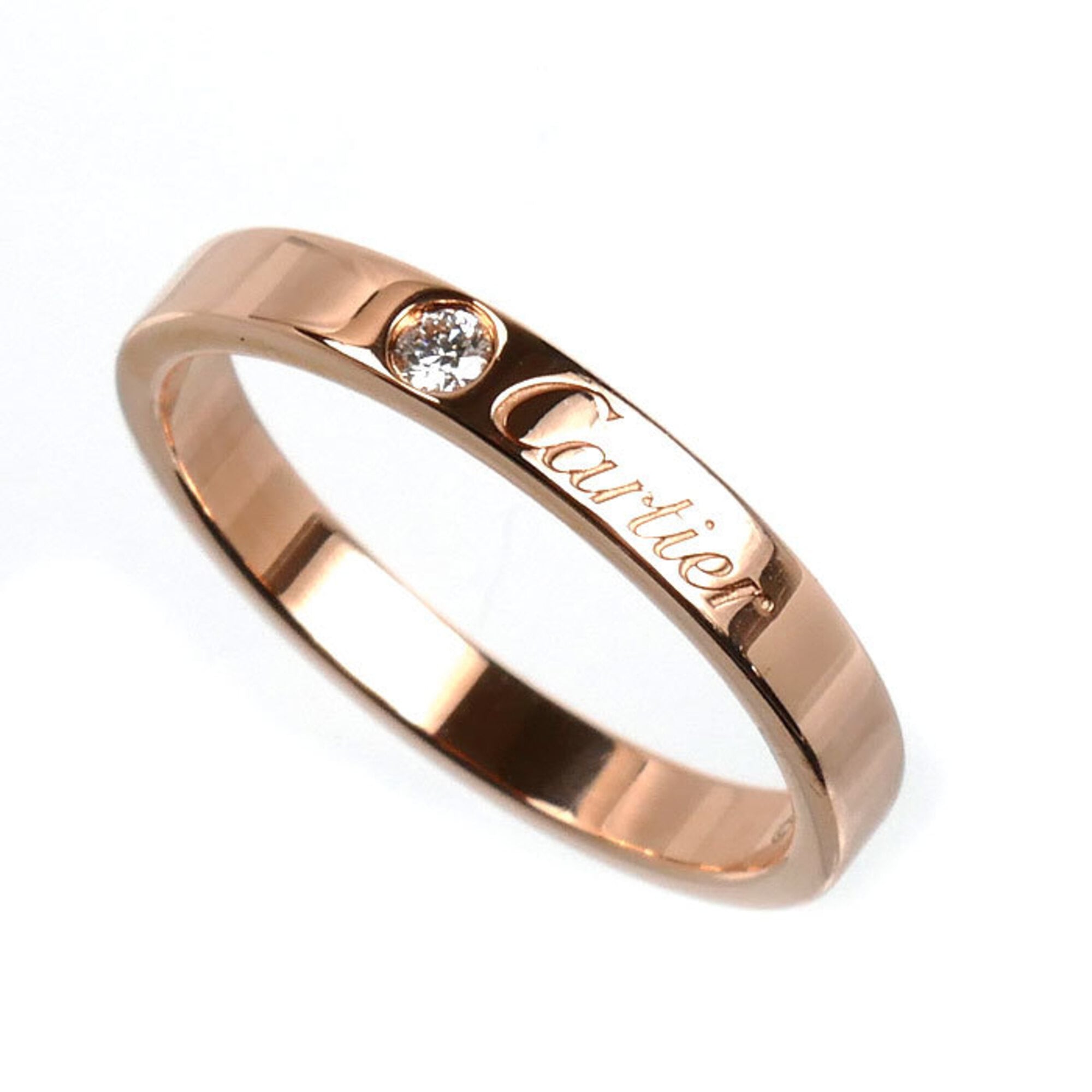 CARTIER Cartier 18KPG Pink Gold Wedding Ring with 1 Diamond (B4086457) - Diamond, Size 57, 3.9g Wome