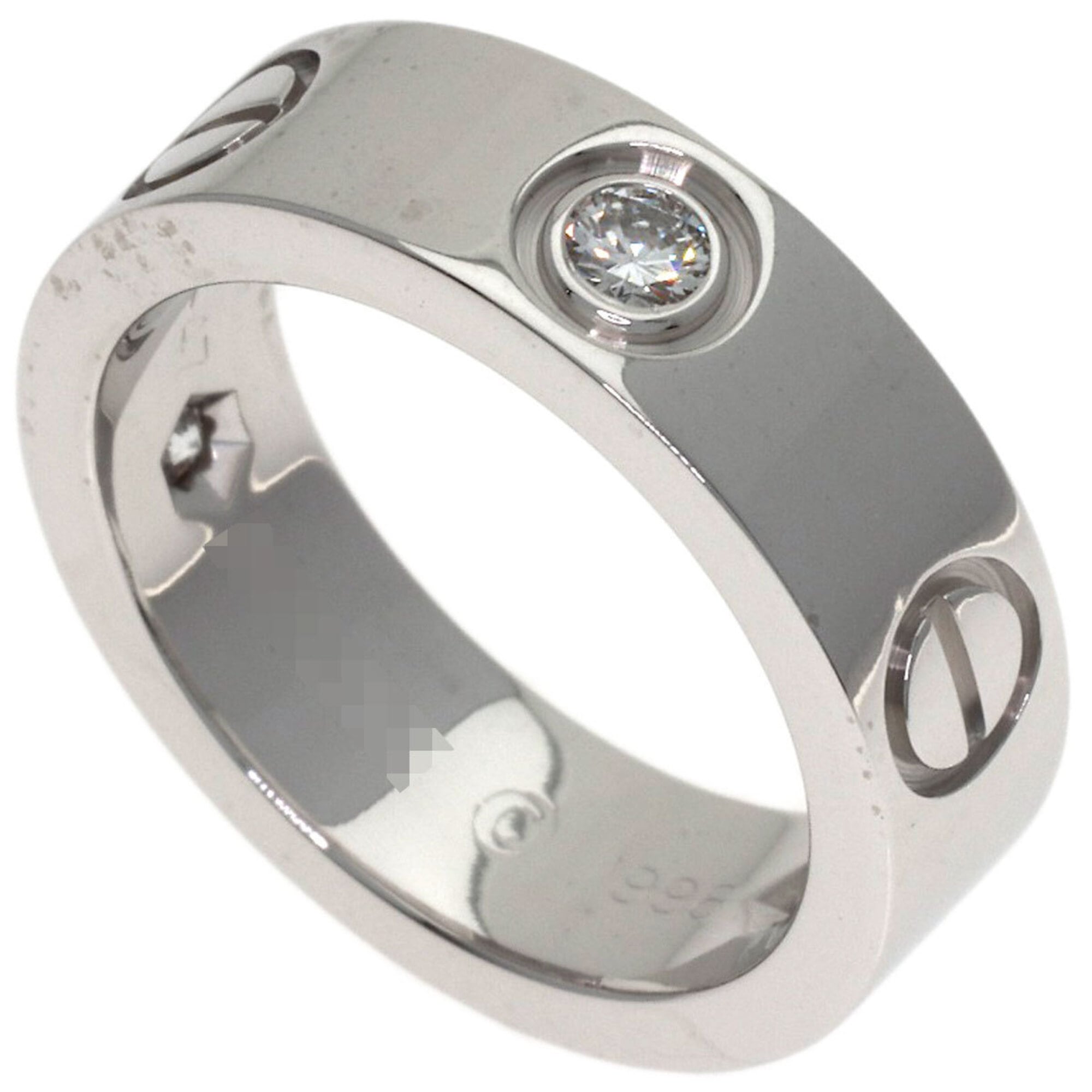Cartier Love Ring Half Diamond #47 Ring, 18K White Gold, Women\'s CARTIER