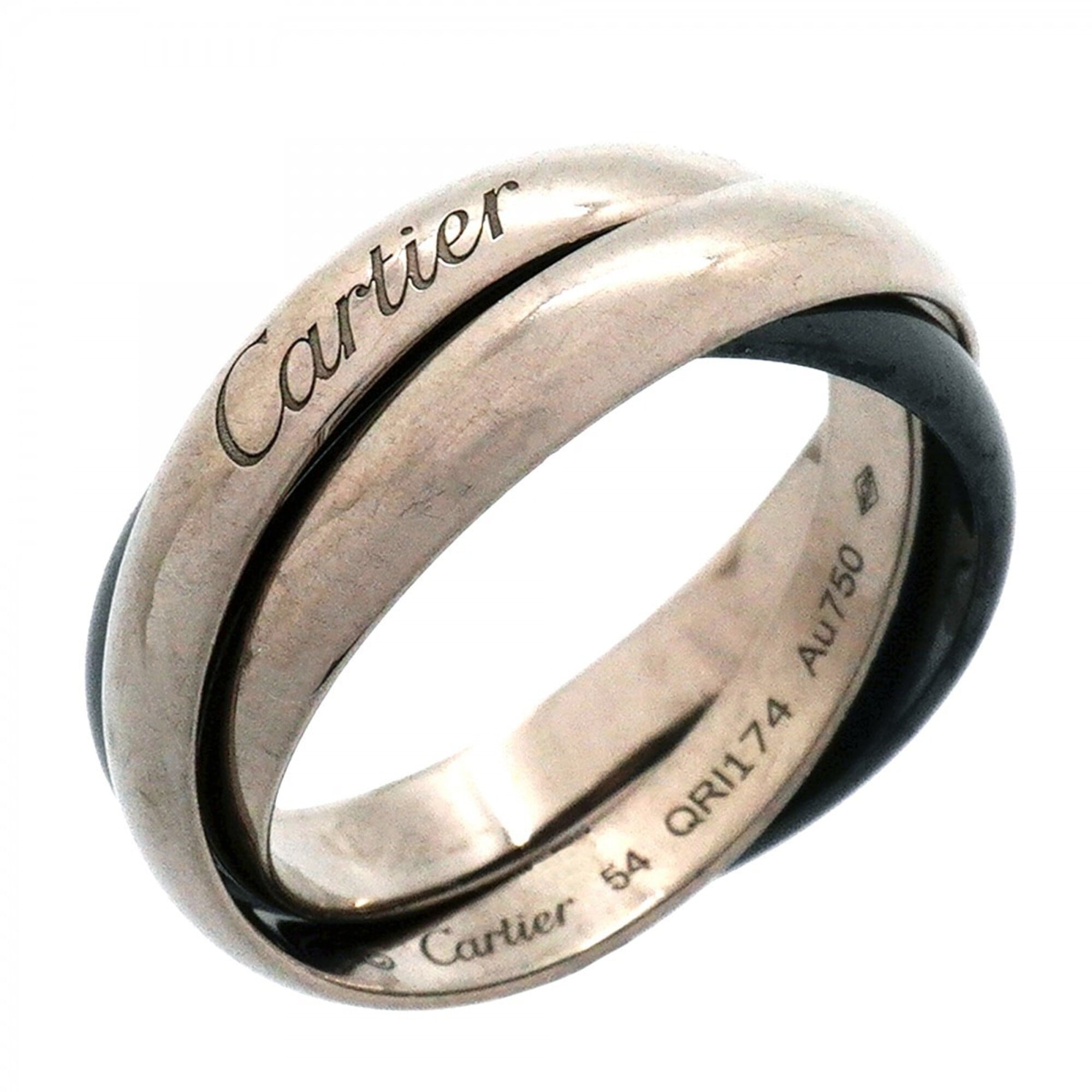 Cartier Trinity Classic Ring, 18K White Gold, Ceramic, Black, Size #54, Ladies\'