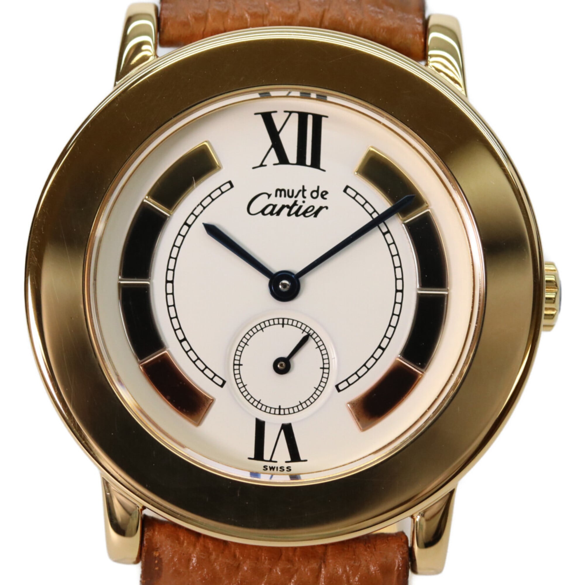 Cartier W1006922 925 Must de Ronde LM Vermeil Small Seconds Trinity Watch Gold Ivory Dial Ladies