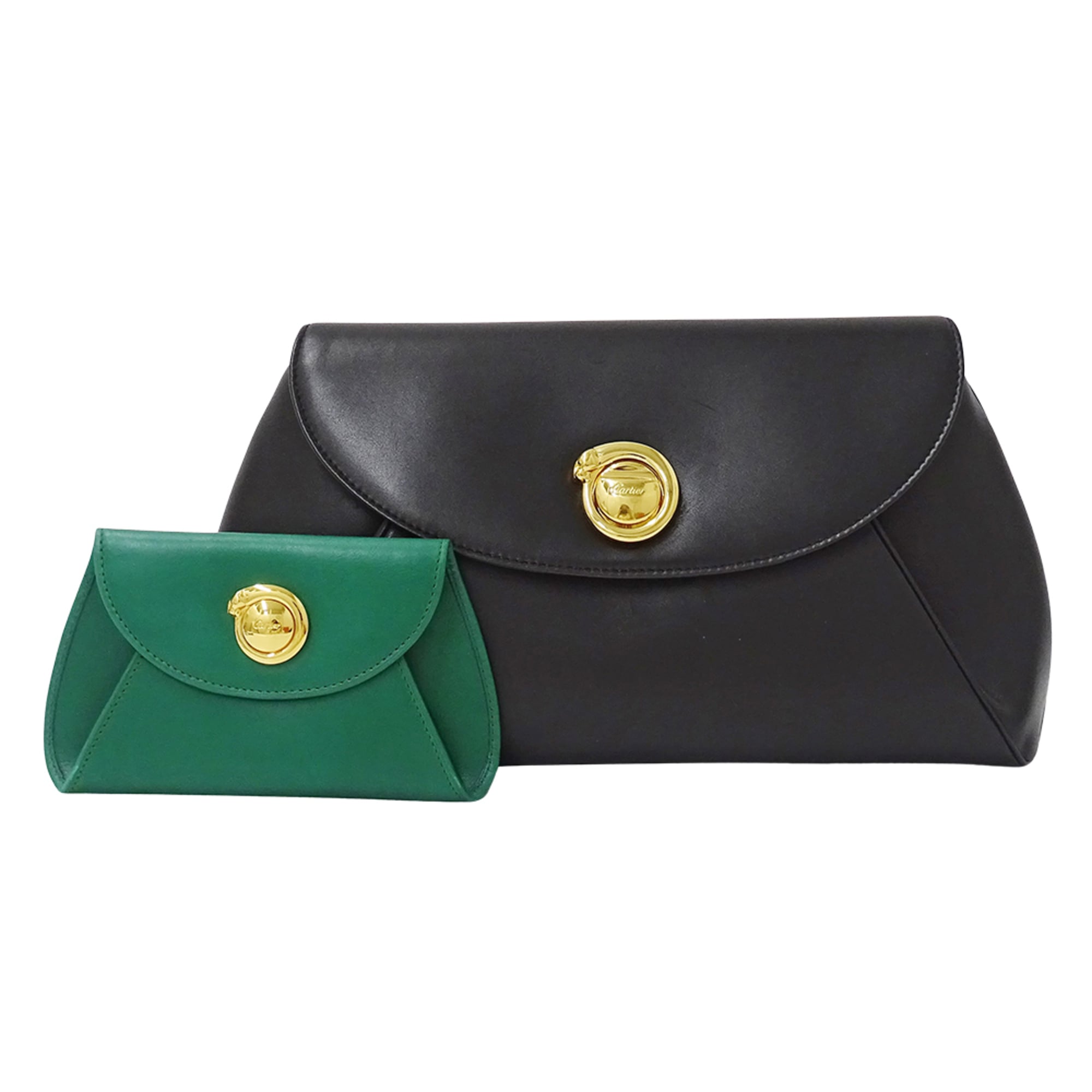 Cartier handbag for women, brand name, clutch bag, second Panthère, leather, black, with pouch.