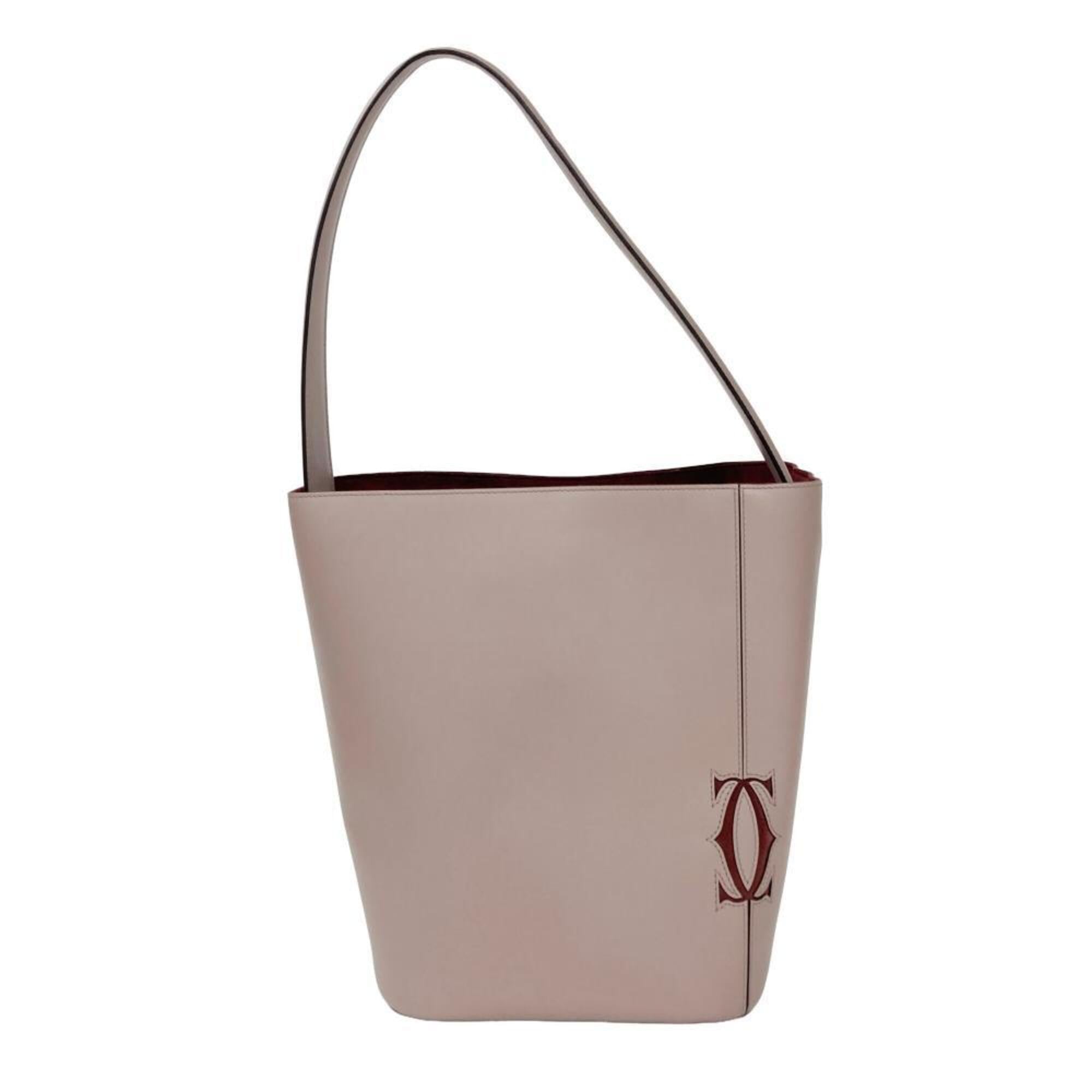 Cartier Must C Bucket Shoulder Bag, Leather, Gold Hardware, Semi-Shoulder Greige/Bordeaux, Women\'s