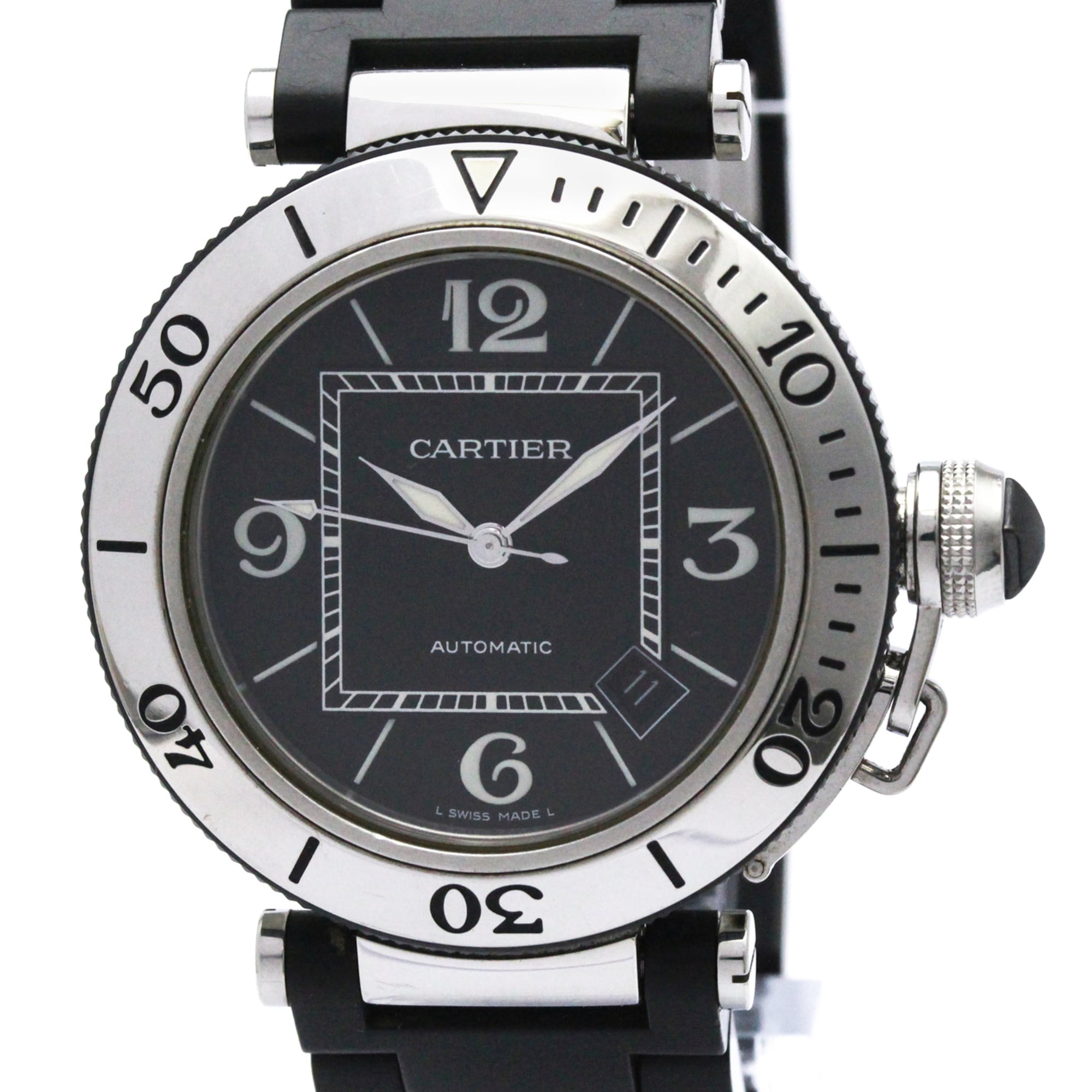 CARTIER Pasha Seatimer Steel Automatic Mens Watch W31077U2 Polished