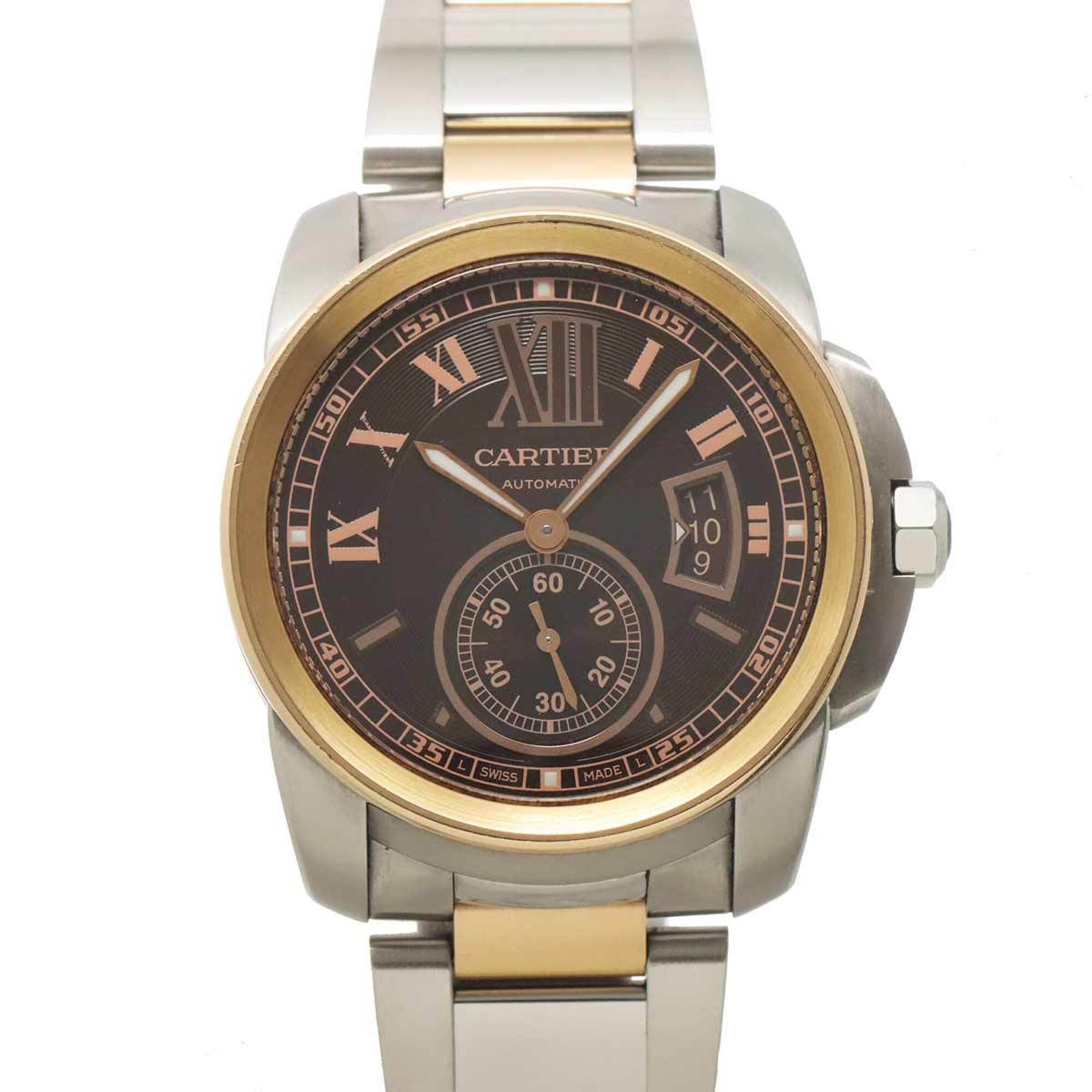 Cartier Calibre de W7100050 Men\'s Watch, Date, Brown, 18KPG Pink Gold, Automatic Movement.