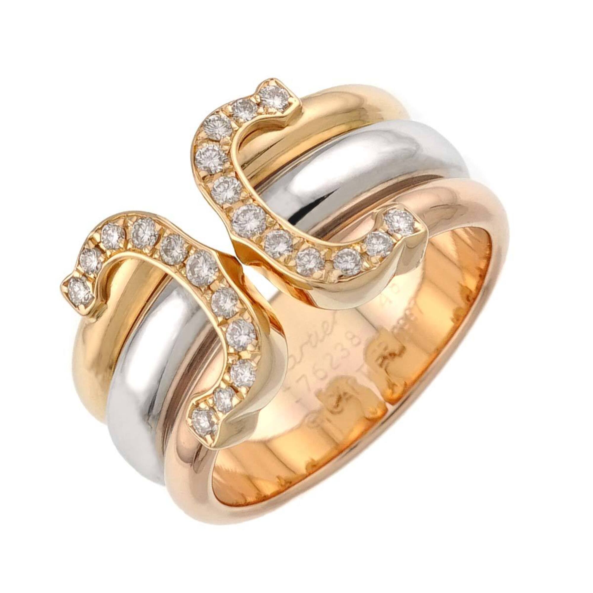 Cartier 2C #48 Diamond Ring, 18K Yellow Gold, White Pink Three-Color Three-Gold 750 C2 Ring