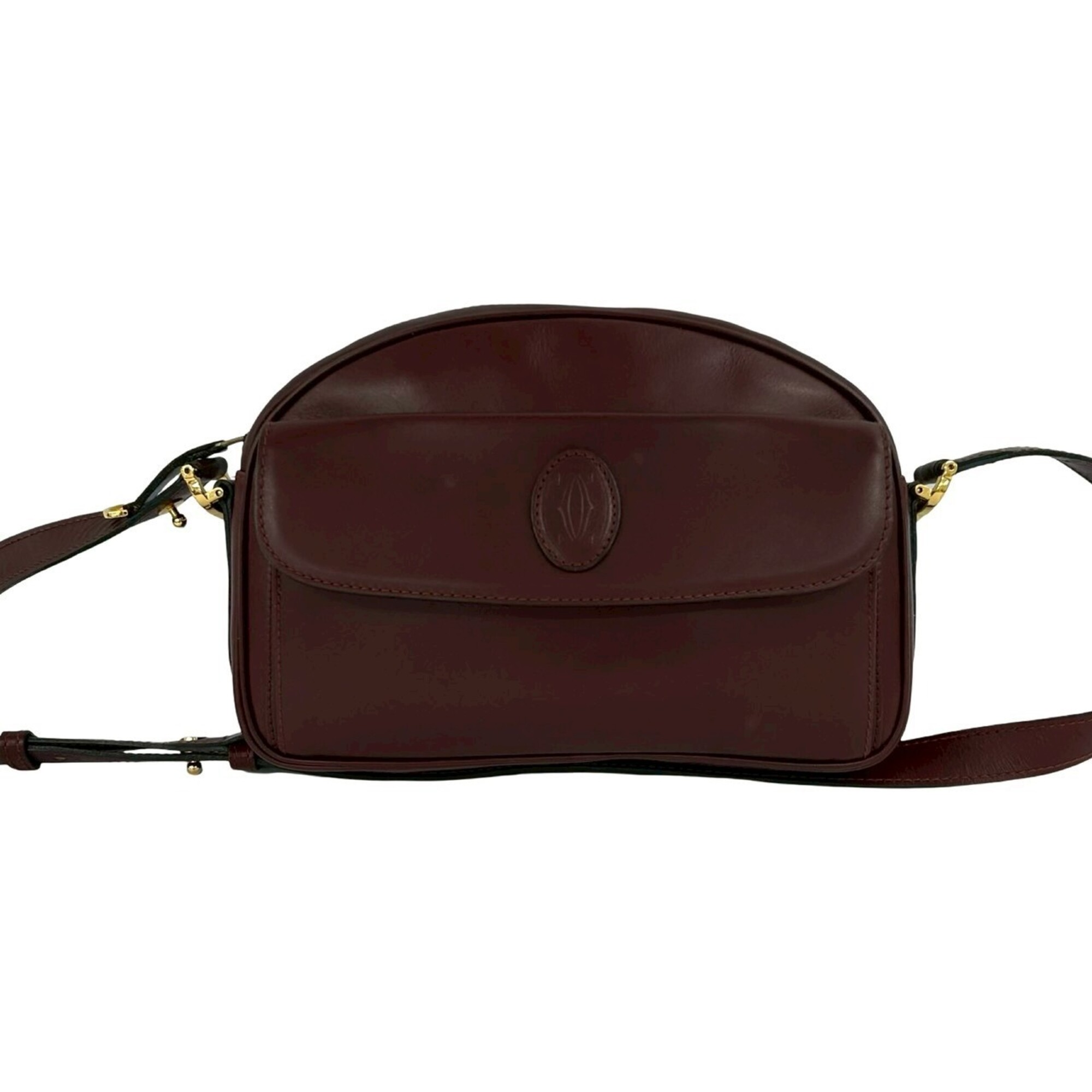 CARTIER Vintage Must Line Logo Leather Shoulder Bag/Sacoche/Pochette, Bordeaux, 59004
