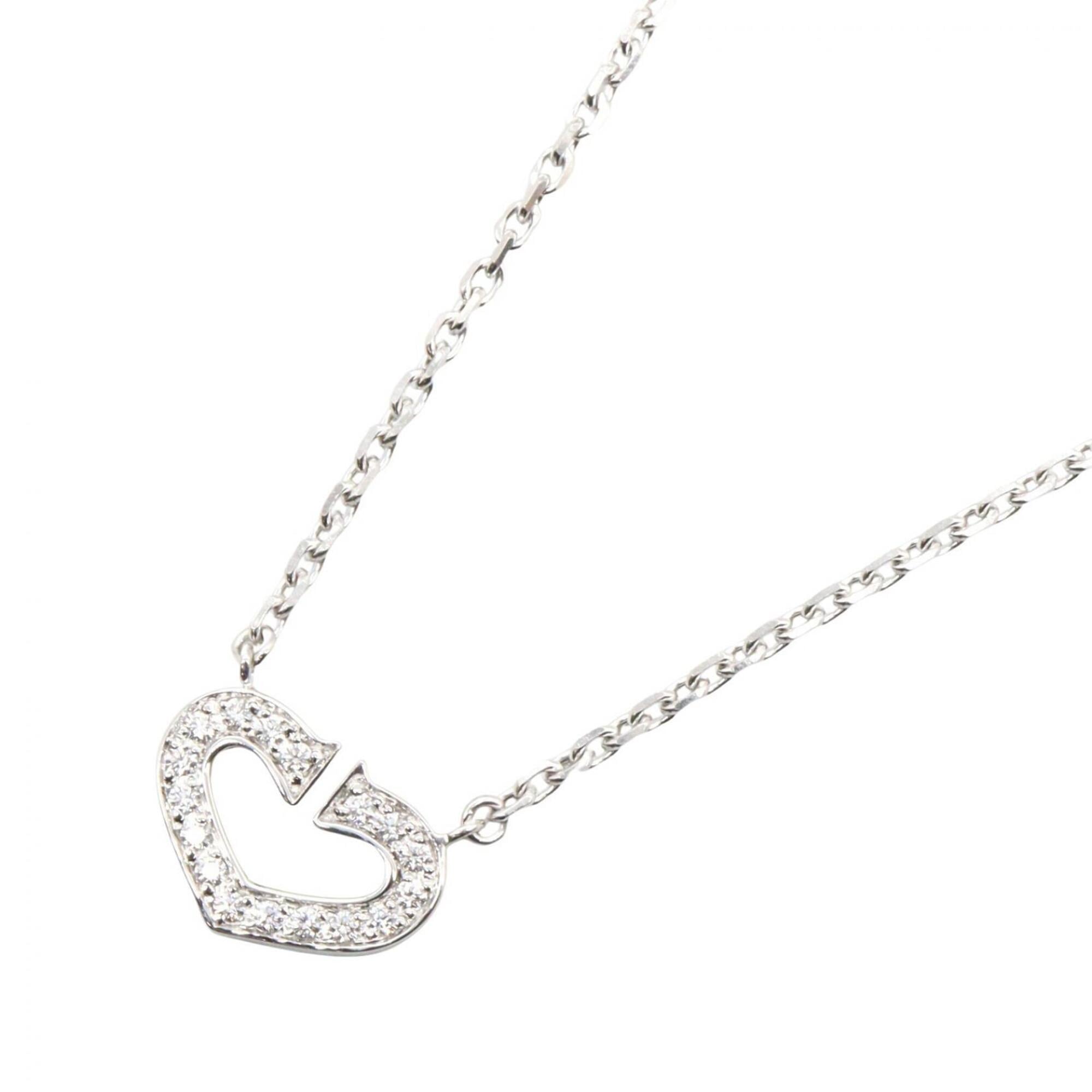 Cartier C Heart Diamond Necklace, 18K White Gold (18KWG), Diamond, Women\'s, Silver/Clear Tone
