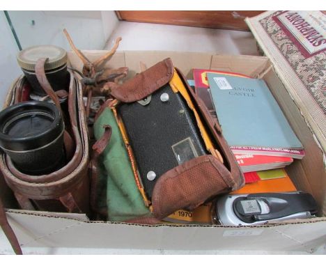 A box of miscellaneous including binoculars, Kodak camera etc