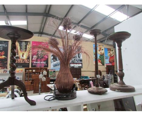 A wine table, 2 smokers stands and an unusual table lamp