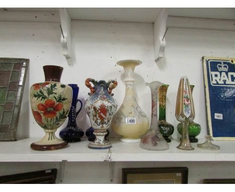 A mixed lot of glass and ceramic vases, some a/f