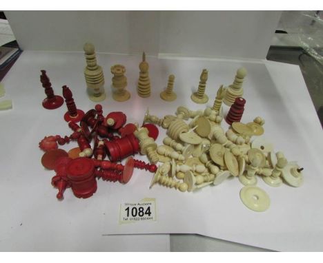 A mixed lot of bone and other chess pieces, some a/f