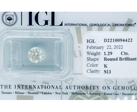 1 DIAMOND 1,29 CT K - SI3 - SHAPE BRILLANT - CERT IGL - C20210-5