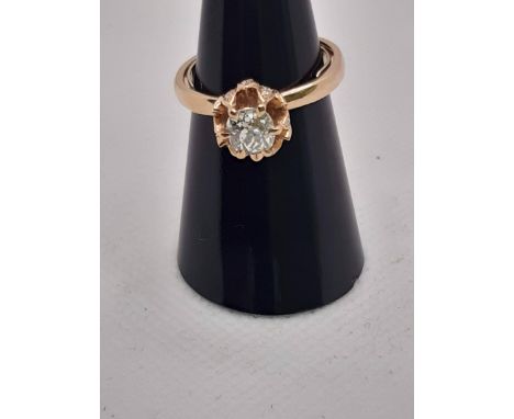 HANDMADE RING IN ROSE GOLD WITH SPRING, IN THE SHAPE OF A TULIP WITH ANTIQUE CUT DIAMONDS FOR CTS 0.83 AND A DIAMOND CONTOUR 