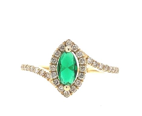 14K YELLOW GOLD 2.38G DIAMOND &amp; EMERALD RING 0.29 + 0.28 CT CERTIFICATION SGL - A1293