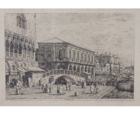 CANALETTO (Giovanni Antonio Canal, 1697-1768, by &amp; after) “Le Prison, V.”, black &amp; white etching, 15cm x 21.5cm (imag