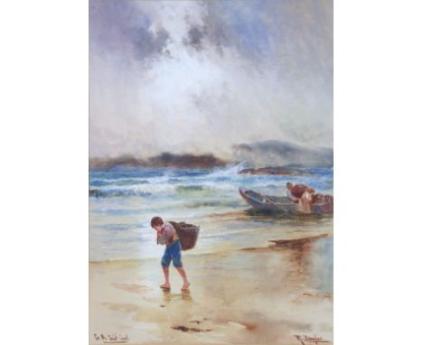 R. DOUGLAS (active early 20thC) “On The Irish Coast”, signed &amp; inscribed, Watercolour: 9½” x 13½”, framed &amp; glazed (2