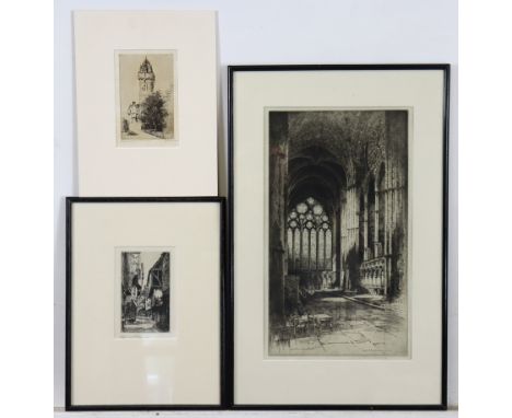 ALBANY EDWARDS (19th century). “Chapel of the Nine Altars, Durham”, signed black &amp; white etching, 16” x 9½”; another by E