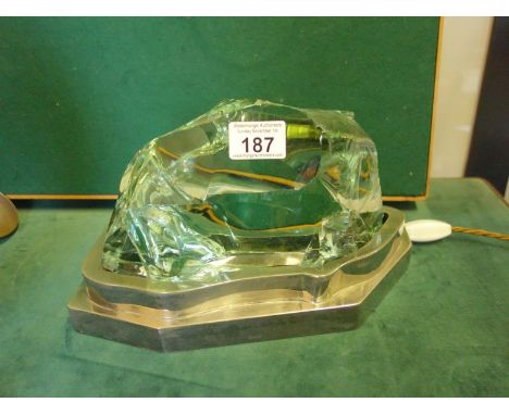 Unusual glass probably Rock Crystal sculpture, modelled as a side lamp, the glass sculpture sits on a chrome base, the base h