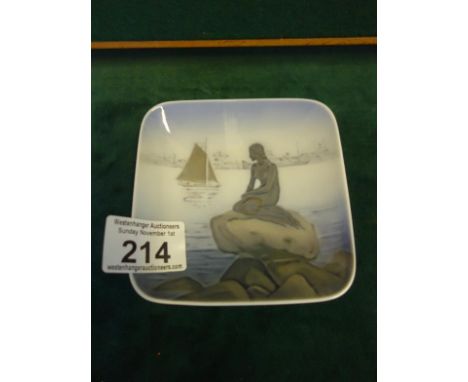 Royal Copenhagen, Mermaid on a stone, small trinket dish, pattern Langelinie, 4" wide 