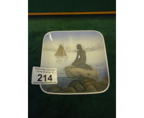 Royal Copenhagen, Mermaid on a stone, small trinket dish, pattern Langelinie, 4" wide 