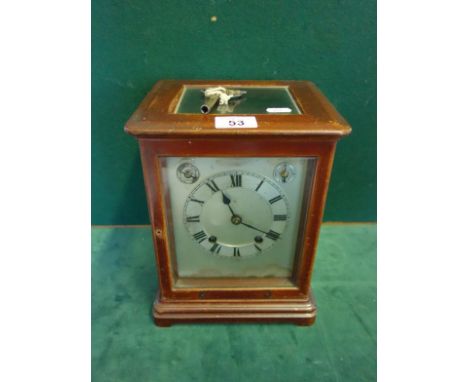 Edwardian period Bracket Clock 11.1/2" tall 8" deep and 9" wide, Roman Numerals set to the silvered dial, with strike and chi