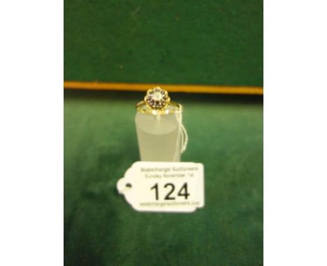 18ct gold Ladies cocktail ring, 5 grams size S, the floral design to containing Sapphire chips, with a single diamond chip to