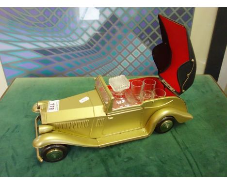Vintage musical decanter holder modelled as a Old Rolls Royce Convertible, musical action to the bottom when the lid is lifte