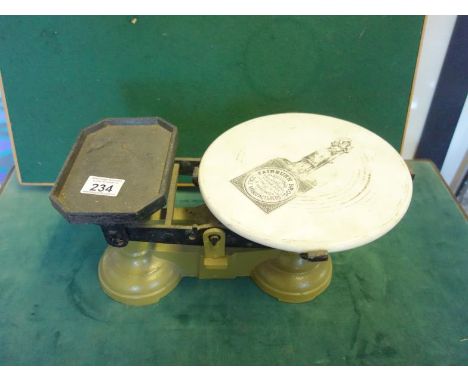 Pair of Edwardian period scales with china weighing area for Fairburn Brothers of Maidstone Sittingbourne and Tonbridge, scal