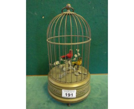 Modern antique style Autumnal bird cage with 2 birds enclosed playing musical tune 10.5" tall 5.5" wide, a well made antique 