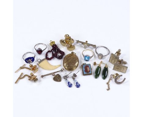 Various jewellery, including silver and blue enamel ring, 9ct gold blue topaz ring etc 