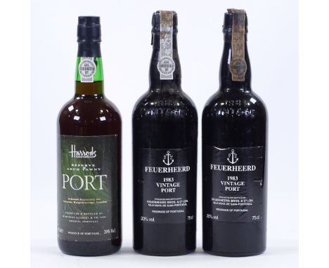 2 bottles of Feuerheerd 1983 Vintage Port, and 1 bottle of Harrods Reserve Tawny Port (3) 
