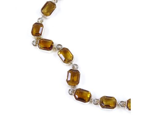 A Continental silver citrine panel bracelet, bracelet length 20cm, 10g 