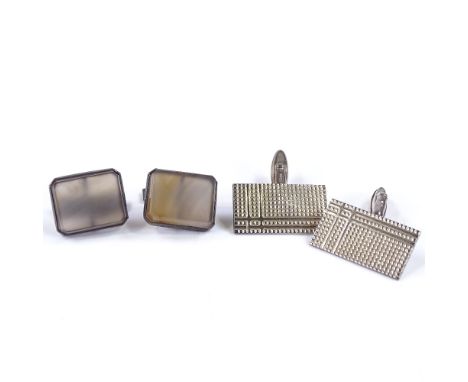 2 pairs of silver cufflinks, largest panel length 22.7mm (2) 