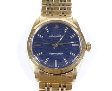 ROLEX - a 14ct gold Oyster Perpetual Superlative Chronometer automatic wristwatch, circa 1969, ref. 1002, with brushed blue d