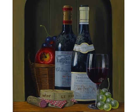 Peter Kotka (born 1951), oil on panel, santenay, haute-medoc with fruit, signed with Exhibition labels verso, 16" x 11.5", Va